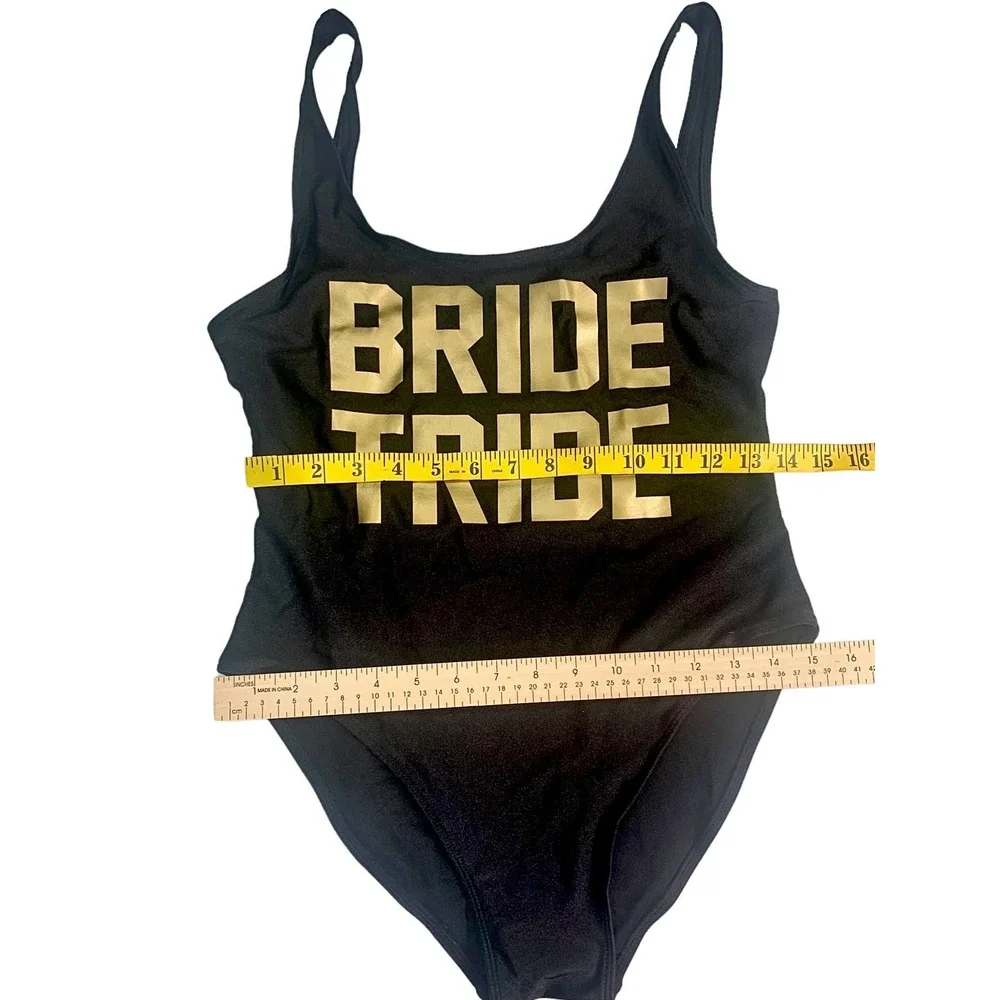 Bride Tribe Women One Piece Black Swimsuits Letter‎ Print Swimwear Large - Picture 3 of 7